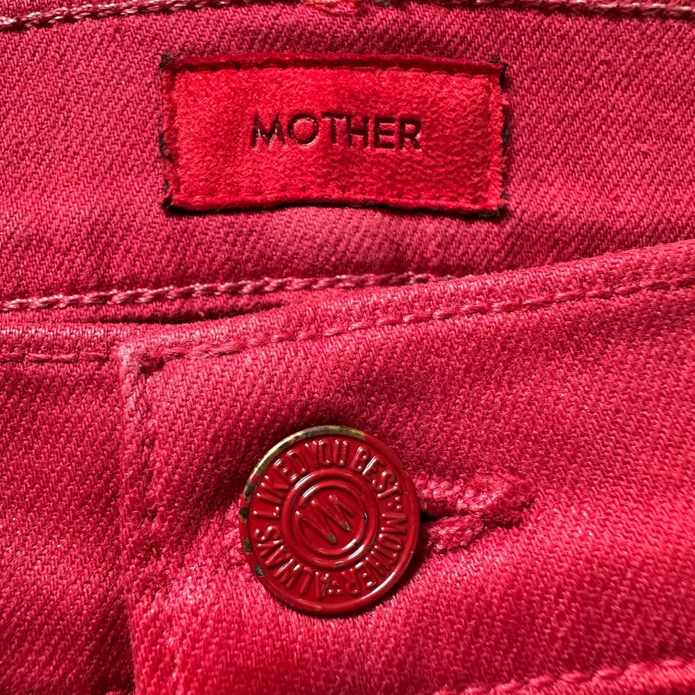 Mother The Insider Crop Step Fray Jeans Womens 30 New Year's Red Coated Denim - Picture 4 of 13